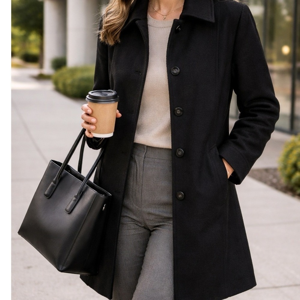 NEW Lands' End Black Wool Blend Button Front Plus‎ Size 22W Outerwear Jacket